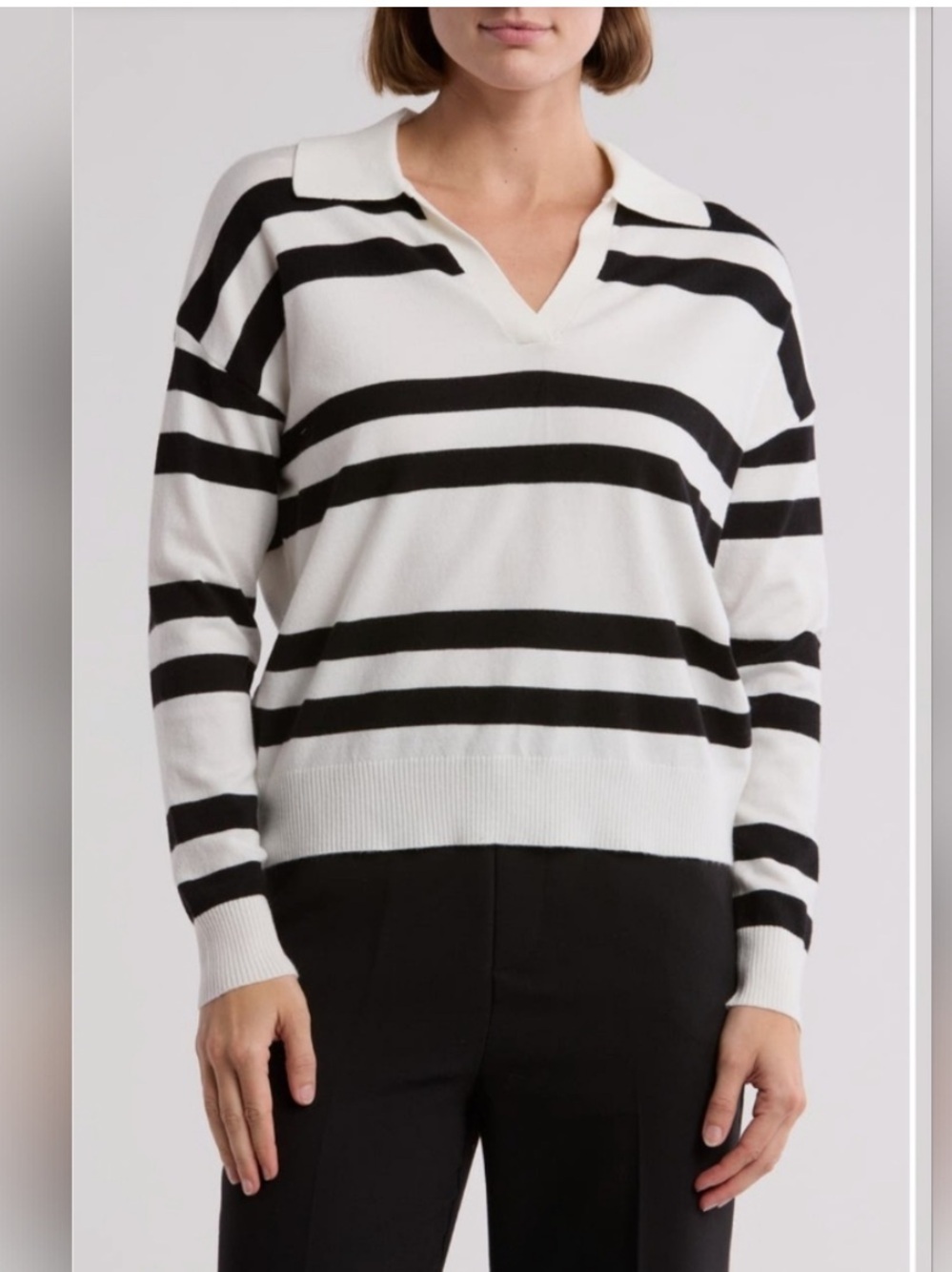 NEW! T Tahari Striped V-Neck Collared Sweater NWOT